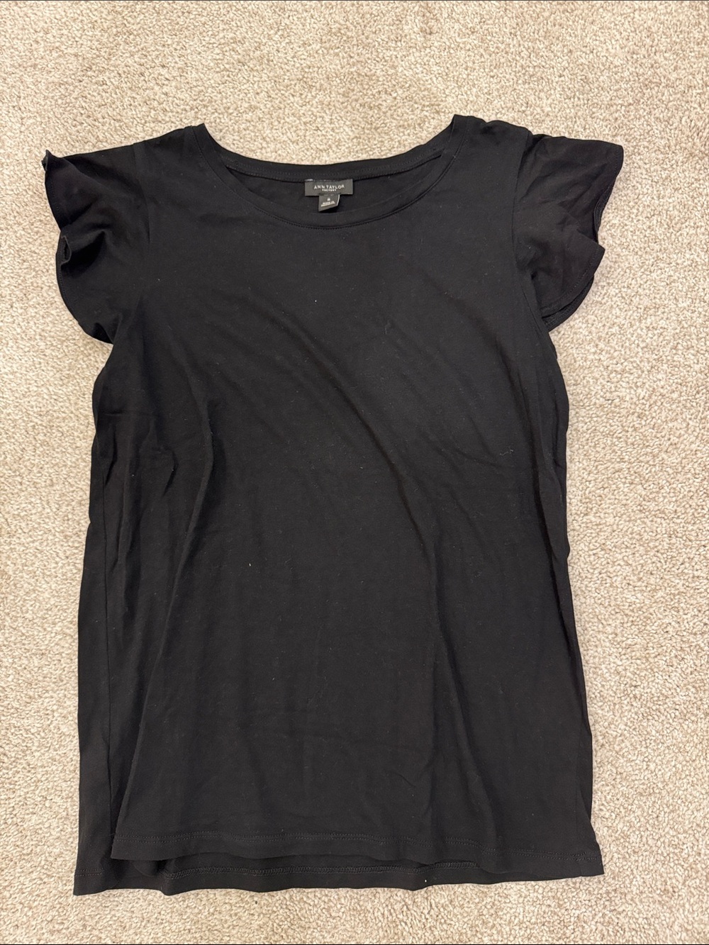 Ann Taylor Black Short Sleeve Ruffle Tee